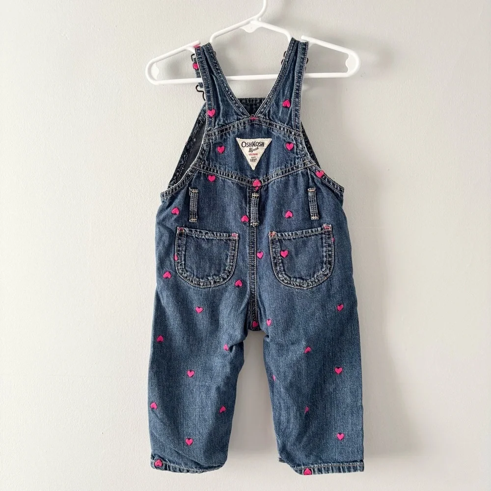OshKosh B'gosh Vintage Baby Girl’s Denim Heart Overalls Jeans One Piece